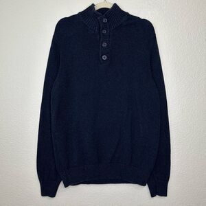 Sean John Men’s Navy Blue Mock Neck Quarter Button Sweater